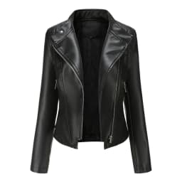 Slim Fit PU Leather Jacket for Women, Thin Long Sleeved Jacket, Short Coat, Spring and Autumn, Motorcycle Zipper Leather Jacket
