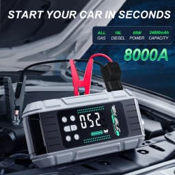6-in-1 8000A Portable Emergency Jump Starter Features a 150PSI Air Compressor, a Barbecue Blower, and Can Also Charge Mobile Phones and Tablets.