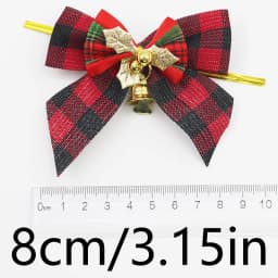(5 Pcs/pack)8cm Christmas Checkered Butterfly Knot With Bell Christmas Decoration Home New Year Celebration Handmade DIY Pendant