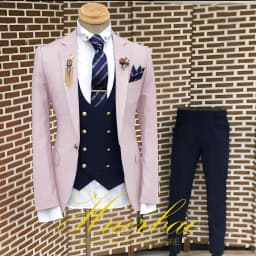 Men's Suit Business Jacket Dark Gray Jacket Navy Blue Vest Pants 3-Piece Set Slim Fit Wedding Tuxedo for Men