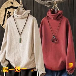 Women's High Collar Fleece Lined Thickened Base Shirt Warm Top Large Size T Shirt All Matched Single Two Pieces Lieoyuarn