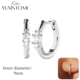 925 Sterling Silver Ear Needle Hoop Earrings Crystal Circle Small Huggie Earrings for Women Simple Females Girls Jewelry