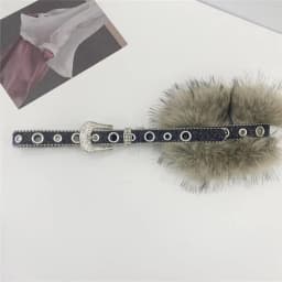 1PC Punk PU Studded Fur Belt Y2K Vintage Faux Fur Waistband Metal Plush Furry Waistband Jeans Waist Belts Accessories