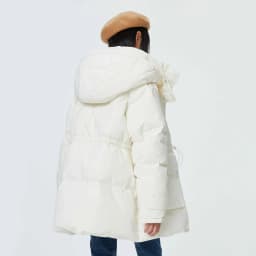 Metersbonwe Women's Oversized Long Hooded Down Jacket Adjustable Pig Nose Buckle Waist Belt Utility Duck Down Parka Warm Winter