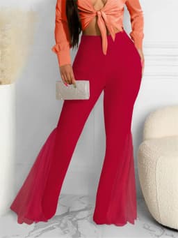 Mesh Spliced Y2k Pants for Women Spring 2023 High Waisted Split Solid Wide Leg Flare Pants Fashion Chic Casual Pants