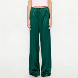 Women's Solid Color Satin Pants Elastic Drawstring Waist Loose Straight Trousers Summer Fall Elegant Casual Daily Long Pants