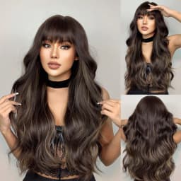HENRY MARGU Long Wavy Brown Red Orange Wigs with Bangs Cosplay Party Heat Resistant Synthetic Hair Wigs for Black Women Afro
