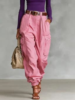 Vintage Casual Loose Multi Pocket Work Pants Vacation Solid Color Sports Pants Women Temperament with Ankle Cuffs Sweatshirt