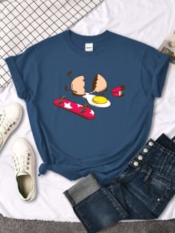 Short Sleeve Tops Funny Broken Egg And Skateboard Woman Tshirt Korean Style Hip Hop T-Shirt For Women Harajuku Casual Clothes