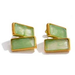 Yhpup Multi Color Stainless Steel Acrylic Resin Rectangle Stud Earrings Tarnish Resistant Daily Fashion Jewelry PVD Plated