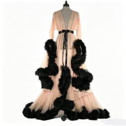 Sexy Feather Perspective Flared Sleeve Trailing Long Dress with Multiple Colors Available Mesh Women's Loose Pregnant Dress