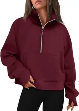 Women's Autumn/Winter Half-Zip Stand Collar Sweatshirt Casual Versatile Long Sleeve Hoodies Pullover