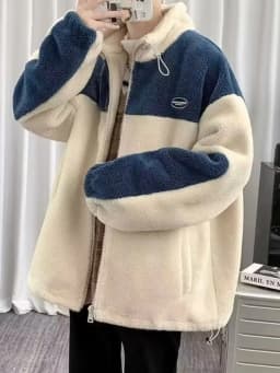 Men's Fleece Jacket Lamb Fur Cotton Clothes Warm Thickened Autumn Winter Outerwear Casual Style Standard Fit Zipper Closure