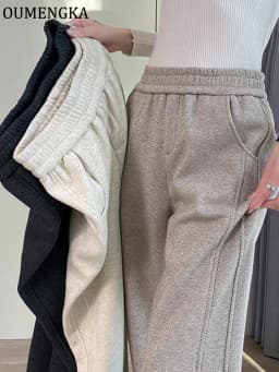 Herringbone Pants Women's Staight Pants Autumn Winter High Waisted Casual Office Lady Trousers Thick Suit Pants For Women
