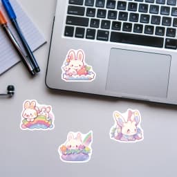 50PCS Rainbow Rabbit Stickers Cartoon Exquisite Handbooks Material Phone Cases Laptop Suitcases Water Cups Waterproof Stickers
