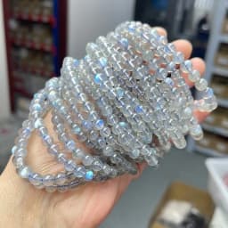 JD 5A Quality Genuine Natural Gray Moonstone Stone Beaded Bracelets Women Men Charm Round Gems Energy Healing Bangles Jewelry