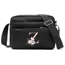 New Simple Black Storage Bag Multi-layer Travel Leisure One Shoulder Crossbody Bag Pink Flower Letter Series Printing Pattern