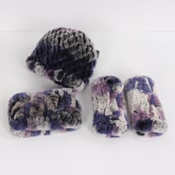 Women's Winter Knitted Real Rex Rabbit Fur Hat Scarf Gloves Set Natural Warm 3-Piece Ensemble Includes Fur Cap Scarves Mitt