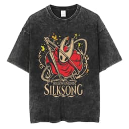 Washed Vintage Game Hollow Knight Double Sided Print T-shirt Men Women Fashion Casual T-shirts Oversized Short Sleeve T Shirts