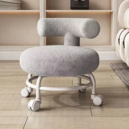 Lambskin Low Chair Household Round Stool Movable Shoe-changing Stool with Backrest and Wheels Small Pulley Low Stool Pratical