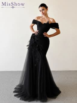 MisShow Customized Pink Off-The-Shoulder Mermaid Wedding Dress Flowers Tulle Sleeveless Wedding Party Dress Evening Dresses