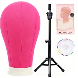 22 Inches Canvas Mannequin Head with Tripod Stand Wig Cap T Pins Rat for Wig Making Practice Styling Training Display