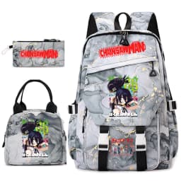 Chainsaw Man Anime Print Student Backpack Set for Girls with Lunch Bag Pencil Case School Daily Use