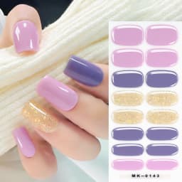 16Tips Solid Color & Glitter Semi Cured Gel Nail Strips Self-Adhesive Baking Free Elegant Gel Nail Sticker Full Coverage Decals
