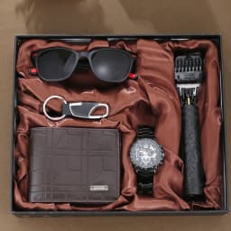 2026 New 5pcs Watch Set for Men in Gift Box Belt Wallet Hair Trimmer Keychain Sunglasses Men’s Watch Gift Box Set Gifts for Him