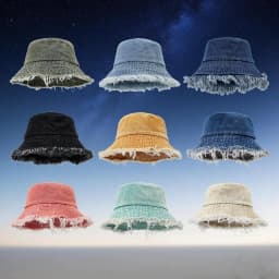 Unisex Trendy Autumn Solid Tassel Edge Washed Denim Summer Bucket Hat For Women Best Matched Sunshade Beach Fisherman Cap Gift