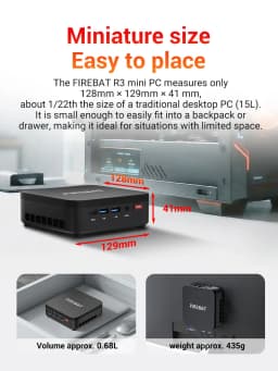 Firebat R3 Mini Pc Amd Ryzen 3 4300U Lpddr4 16Gb Ram M.2 Sata 512Gb Rom Wifi6 Bt5.2 1000m Lan Windows11 Desktop Computer