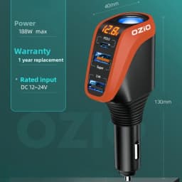 188W Car Charger with QC3.0 & PD20W Fast Charging 3-Port USB Adapter for iPhone Samsung 12V/24V Cigarette Lighter Socket