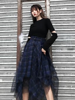 TWOTWINSTYLE Plaid Patchwork Mesh Women's Skirts High Waist Hit Color Elegant A Line Skirts Female 2020 Spring Fashion New