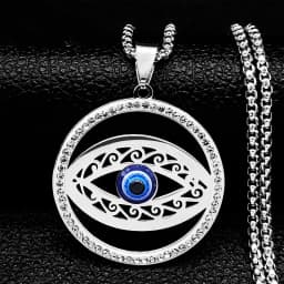 Islam Hamsa Evil Blue Eye Necklace Stainless Steel Turkish Eye Chain Bracelet Greek Jewelry Ojo Turco Acero Inoxidable N1137S02