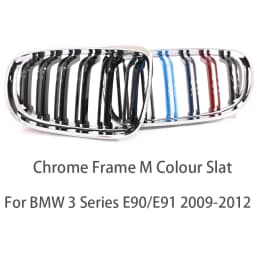Carbon Fiber Print Grille Kidney Grill For BMW 3 Series E90 E91 LCI 2009-2012 LCI Gloss Black M Color Chrome Silver Double Slat