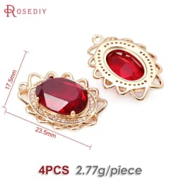 18K Gold Color Brass Zircon Glass Oval Shape Connect Charms Pendants High Quality Diy Jewelry Accessories Making Materials