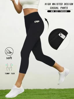 Women Capri Pants with Pockets 5 Inch High Waisted Super Soft No See Through Tummy Control Running Yoga
