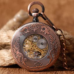 Rose Gold Mechanical Pocket Watch Pendant Pocket Clock Retro Style Hand-Winding Mechanical Pocket Timepiece Roman Numerals Dial