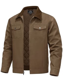 TACVASEN Quilted Cargo Jackets Lightweight Full Zip Corduroy Collar Jackets Cotton Casual Shacket Padded Coats with 5 Pockets