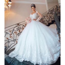 Customized White O-Neck Appliques Wedding Dress 2026 Ball Gown Floor Length Sweep Train Tulle Zipper Custom Made Bridal Gown