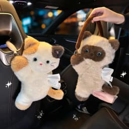 1Pc Cartoon Cat Car Tissue Box Creative Doll Universal Car Hanging Pumping Box Cute Plush Vehicle Tissue Case Paper Hanging Bag
