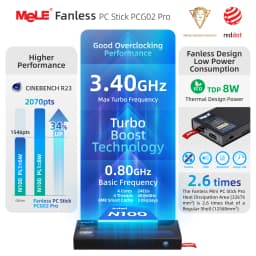 MeLE PCG02 Pro Fanless Stick PC N100 8GB 256GB , Reddot Winner Mini Computer Dual HDMI, WiFi5 Gigabit Ethernet, USB Type-C PD3.0