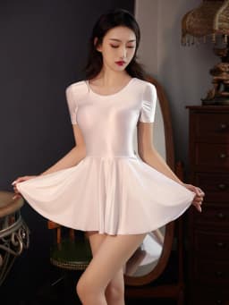 Sexy OIl Glossy Shiny Elastic Pleated Micro MINI Dress Satin Smooth Tights Ruffled Dress Uniform Maid Stage Wear Candy Color