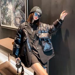 Winter Women Notched Collar Fake Two-piece Patchwork Down Cotton-padded Coat Casual Long Sleeve Female Short Lightweight Parkas