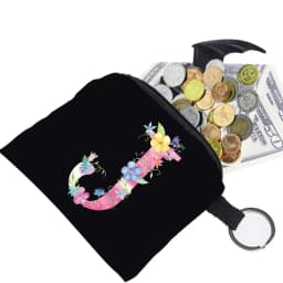 Women's Wallet Coin Purse Small Object Bag Key Ring Buckle Organizers Bags Black Canvas Pink Letter Pattern Print Series