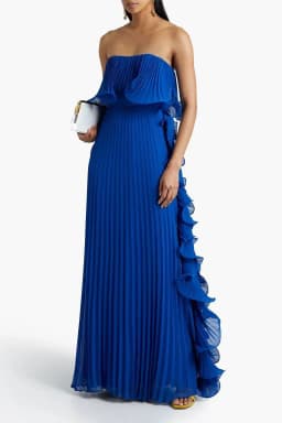 Elegant Women's Strapless Ruffles Long Dress Off Shoulder Pleated Maxi Dresses Evening Wedding Guest Party Gown Beach Vacation