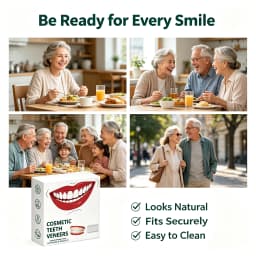 Natural‑Looking Silicone Full Dentures Upper Lower, Soft Comfortable Fit Daily Oral Care False Teeth for Men Women Daily Use