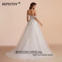BEPEITHY Customized A Line Sweetheart Bride Wedding Party Dresses 2025 Sleeveless Sweep Off Shoulder Lace Ivory Bridal Gown