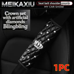 Soft Leather Diamond-Encrusted Crown Car Shoulder Guard 1PC/2PCS Safety Belt Decoration Shiny Accessory for Women's Cars