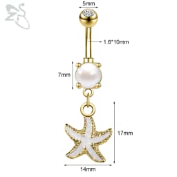 ZS 1 PC Cute Shell Pendant Belly Button Ring Moonstone Drop Belly Rings 14G Stainless Steel Summer Flower Navel Piercing Jewelry